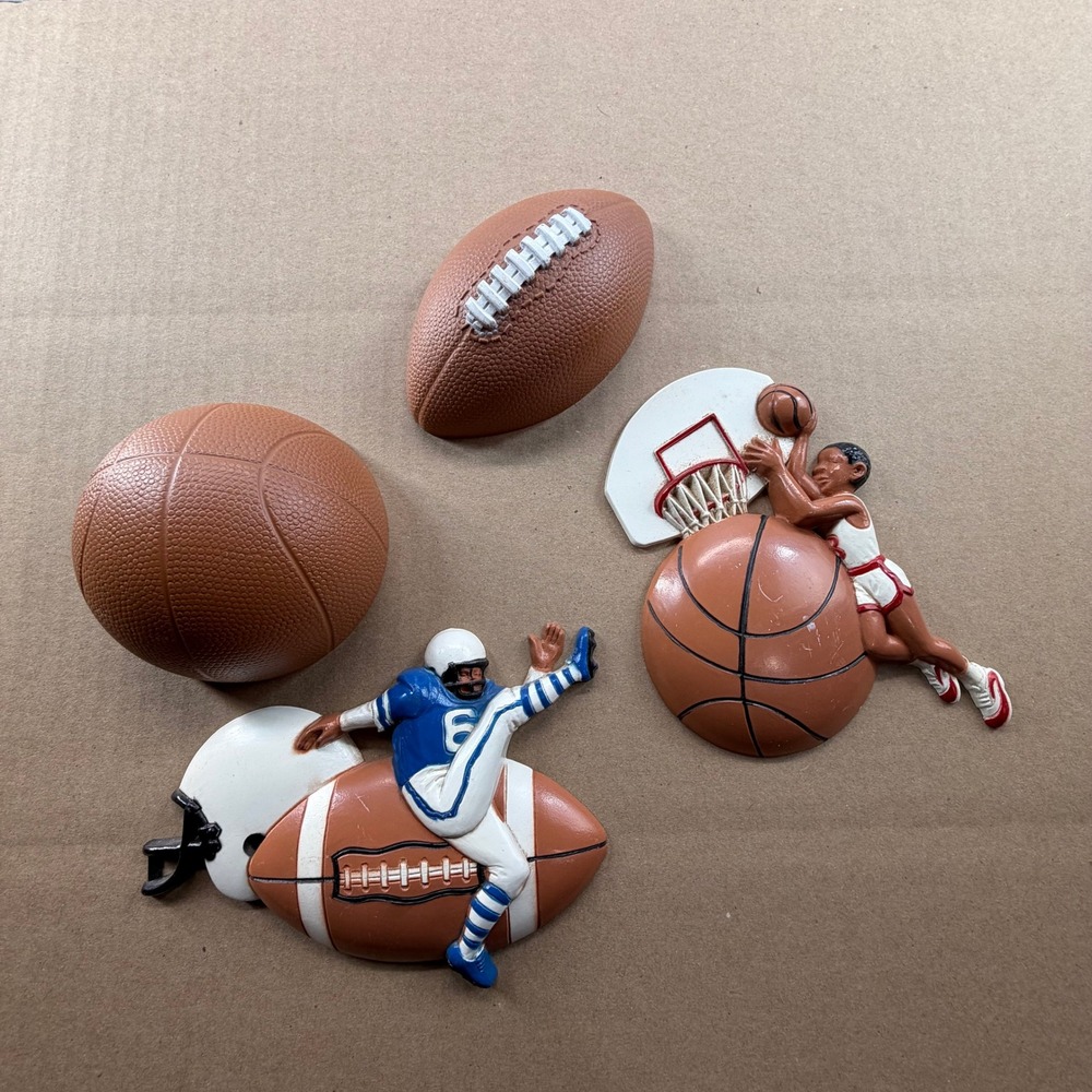 Vintage 1991 Burwood Sports Wall Decor Set 4pc Basketball Football Made in USA
